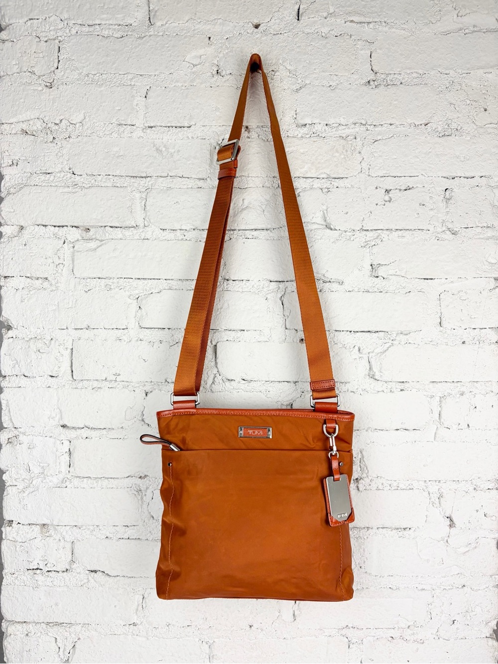 Tumi Burnt Orange Nylon Voyager Adjustable Crossbody Travel Purse Bag